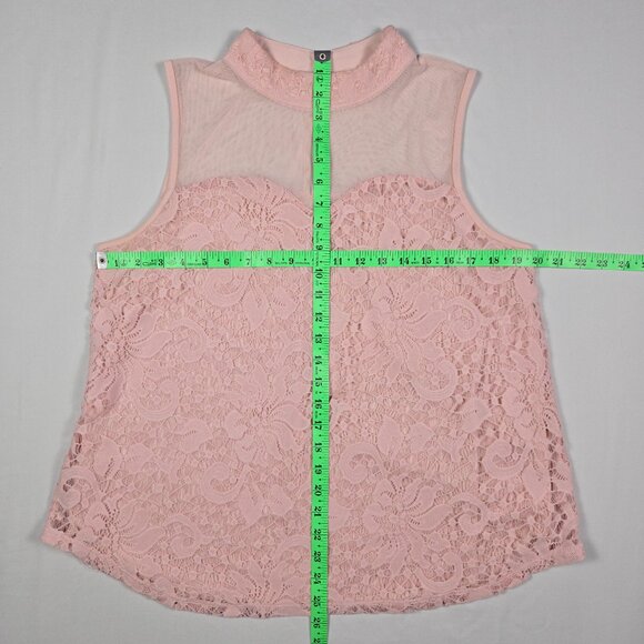 Eve & Maddie Pink Lace Sleeveless Blouse Sheer Mesh Yoke‎ Top XL Romantic Chic - Picture 10 of 13